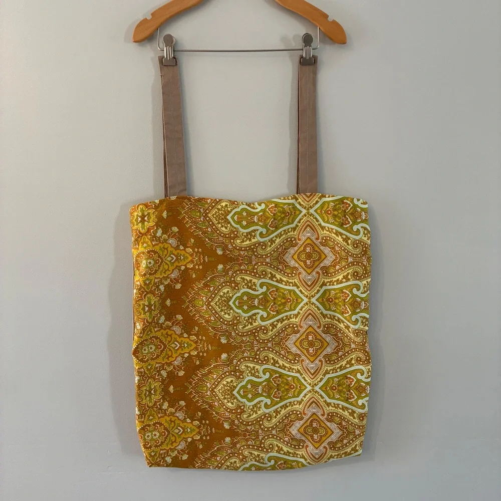 Handmade Tote Bag Retro Paisley Boho 70s Style Hippie Earthy Groovy Reusable Eco